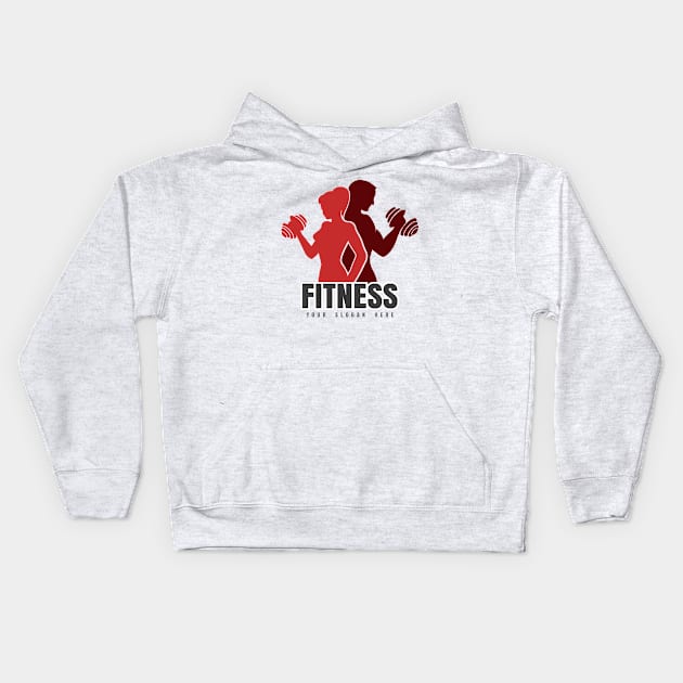 Fitness Emblem with Silhouettes of Athletic Man and Woman Kids Hoodie by devaleta